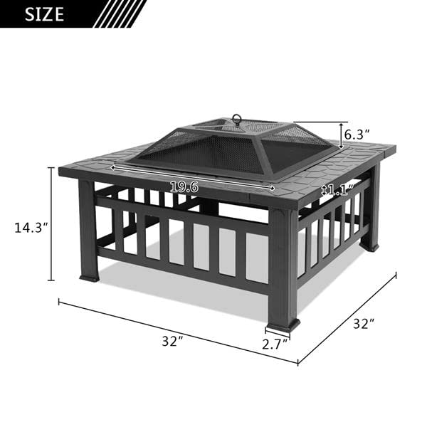 32 Inch Wood Burning Metal Fire Pit with Spark Screen and Poker I91520