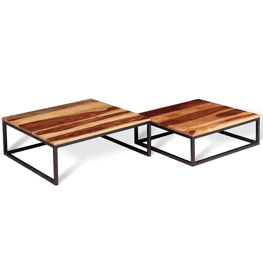 Brown Solid Acacia Wood Nesting Coffee Table Set of 2 M60667