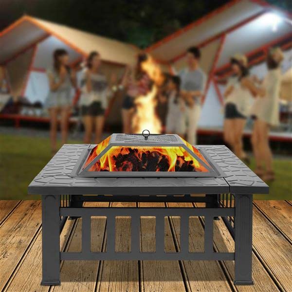 32 Inch Wood Burning Metal Fire Pit with Spark Screen and Poker I91520