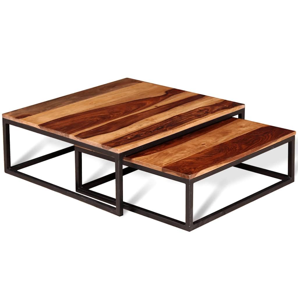 Brown Solid Acacia Wood Nesting Coffee Table Set of 2 M60667