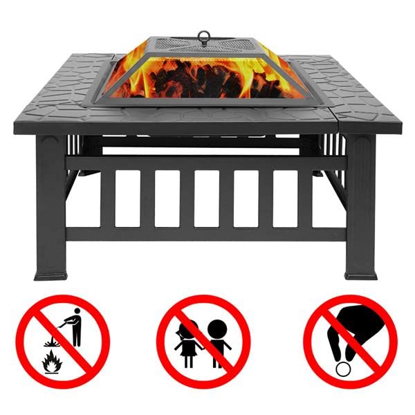 32 Inch Wood Burning Metal Fire Pit with Spark Screen and Poker I91520
