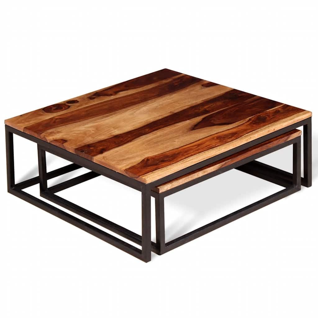 Brown Solid Acacia Wood Nesting Coffee Table Set of 2 M60667