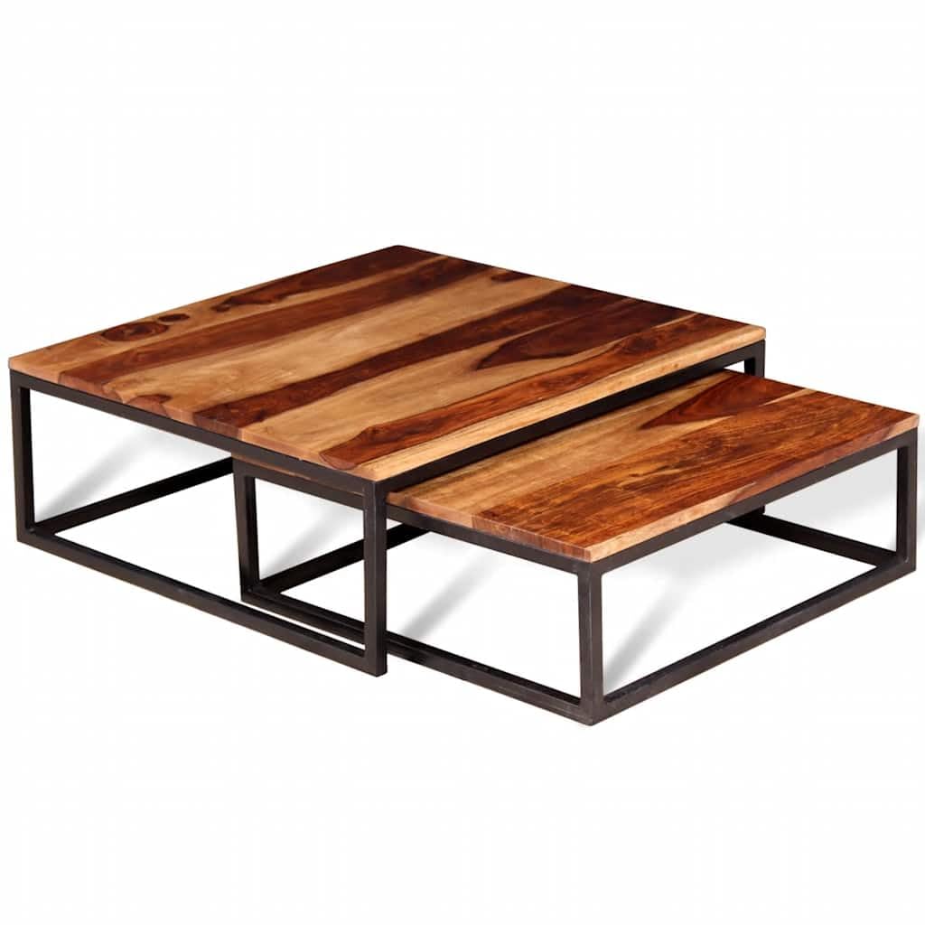 Brown Solid Acacia Wood Nesting Coffee Table Set of 2 M60667