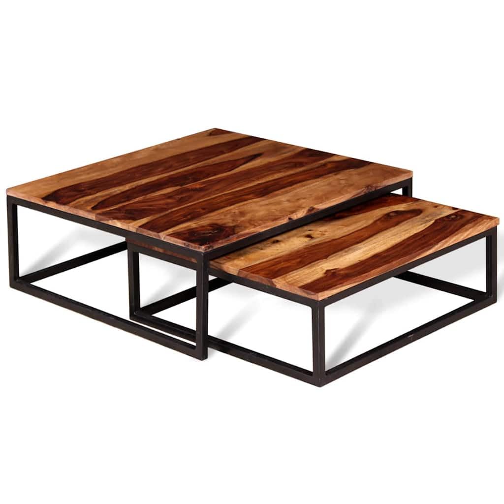 Brown Solid Acacia Wood Nesting Coffee Table Set of 2 M60667