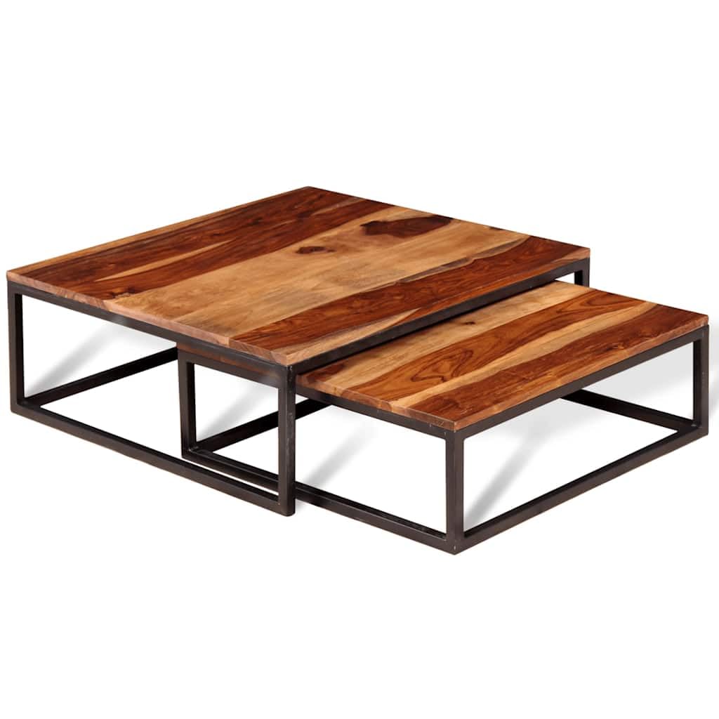 Brown Solid Acacia Wood Nesting Coffee Table Set of 2 M60667