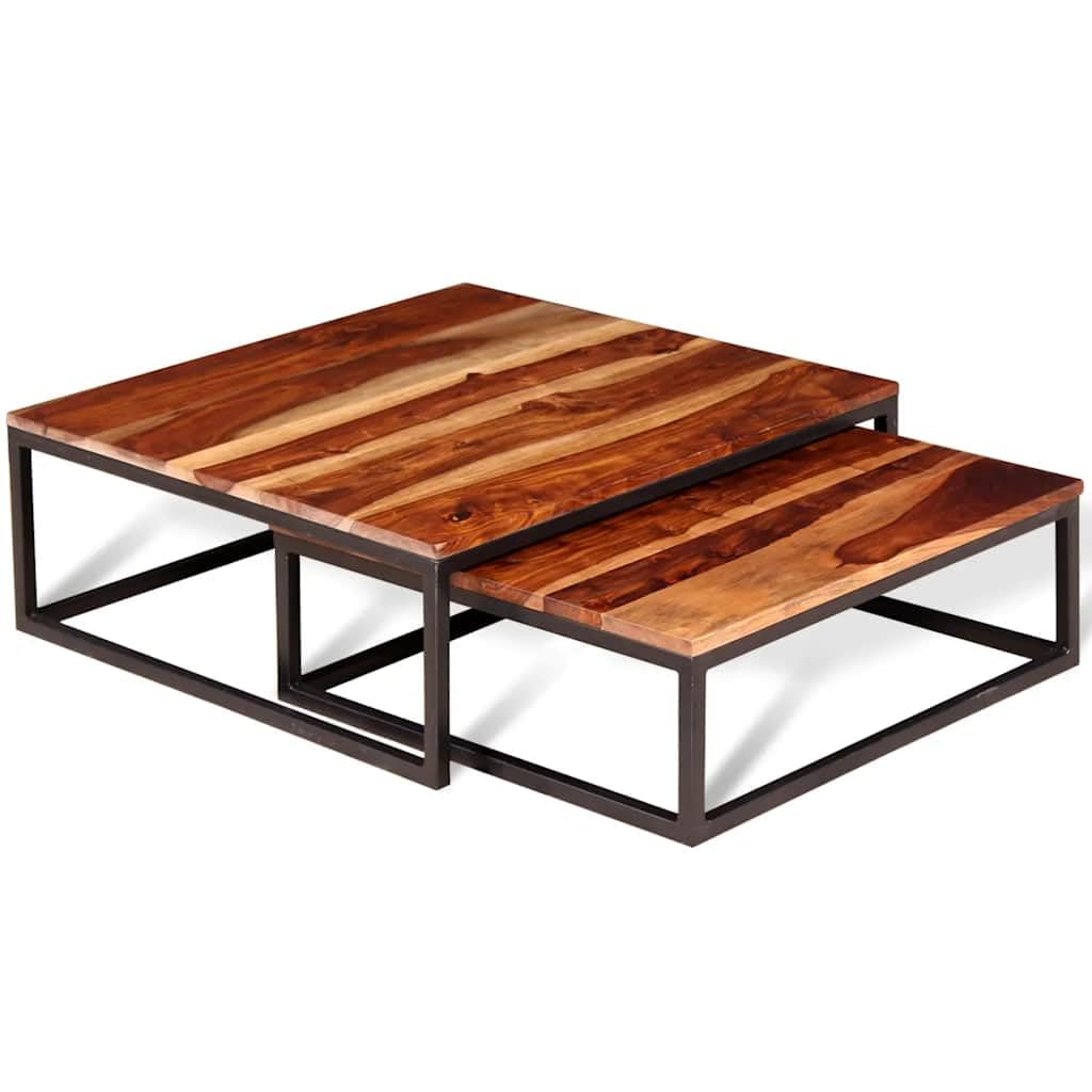 Brown Solid Acacia Wood Nesting Coffee Table Set of 2 M60667