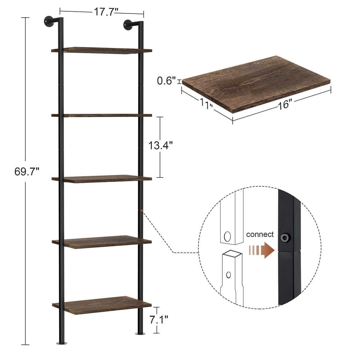 5-Tier Solid Wood Ladder Bookshelf S861