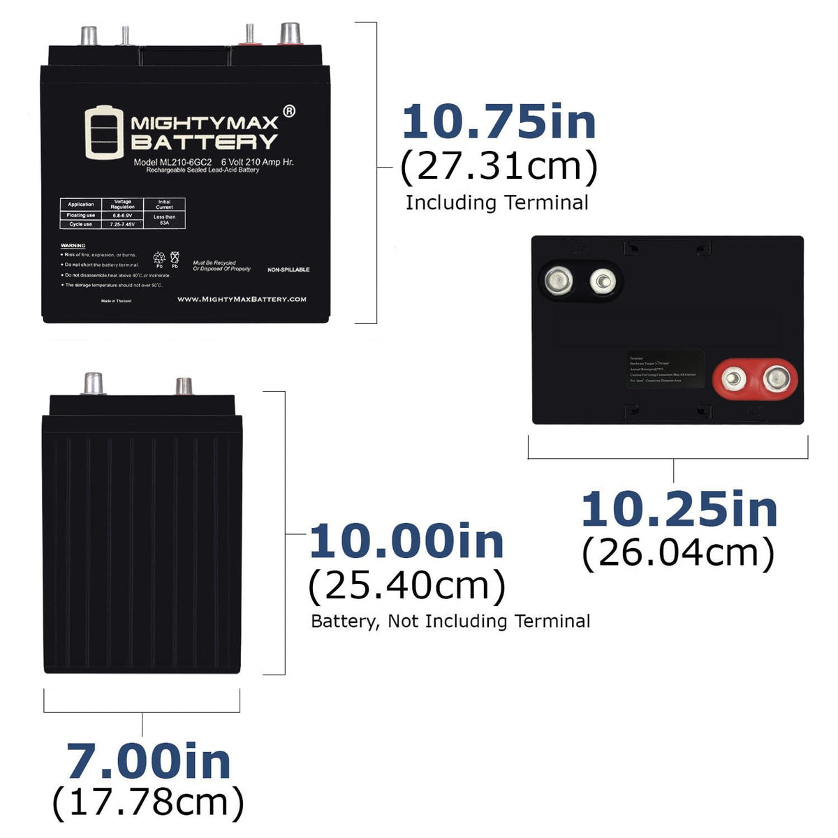 6V 210AH Dual Terminal SLA Replacement Battery 4 Pack P923