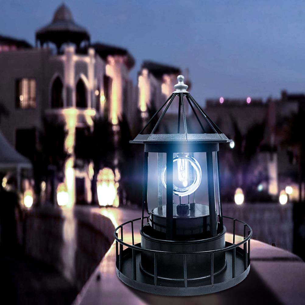 Solar Powered Rotating Lighthouse Light Black M3809