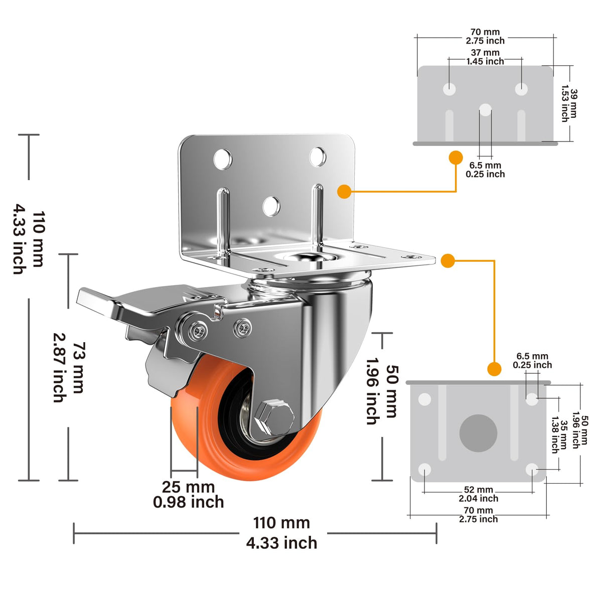2" L-Shaped Swivel Caster Wheels Set of 4 O39637
