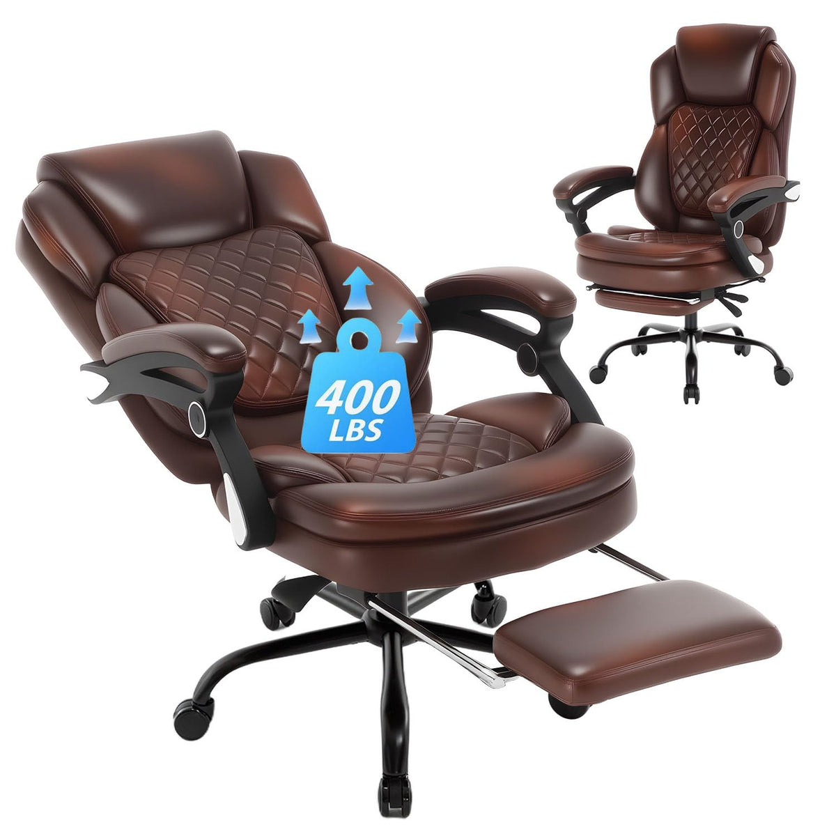 Brown Leather Reclining Office Desk Chair with Foot Rest G2498