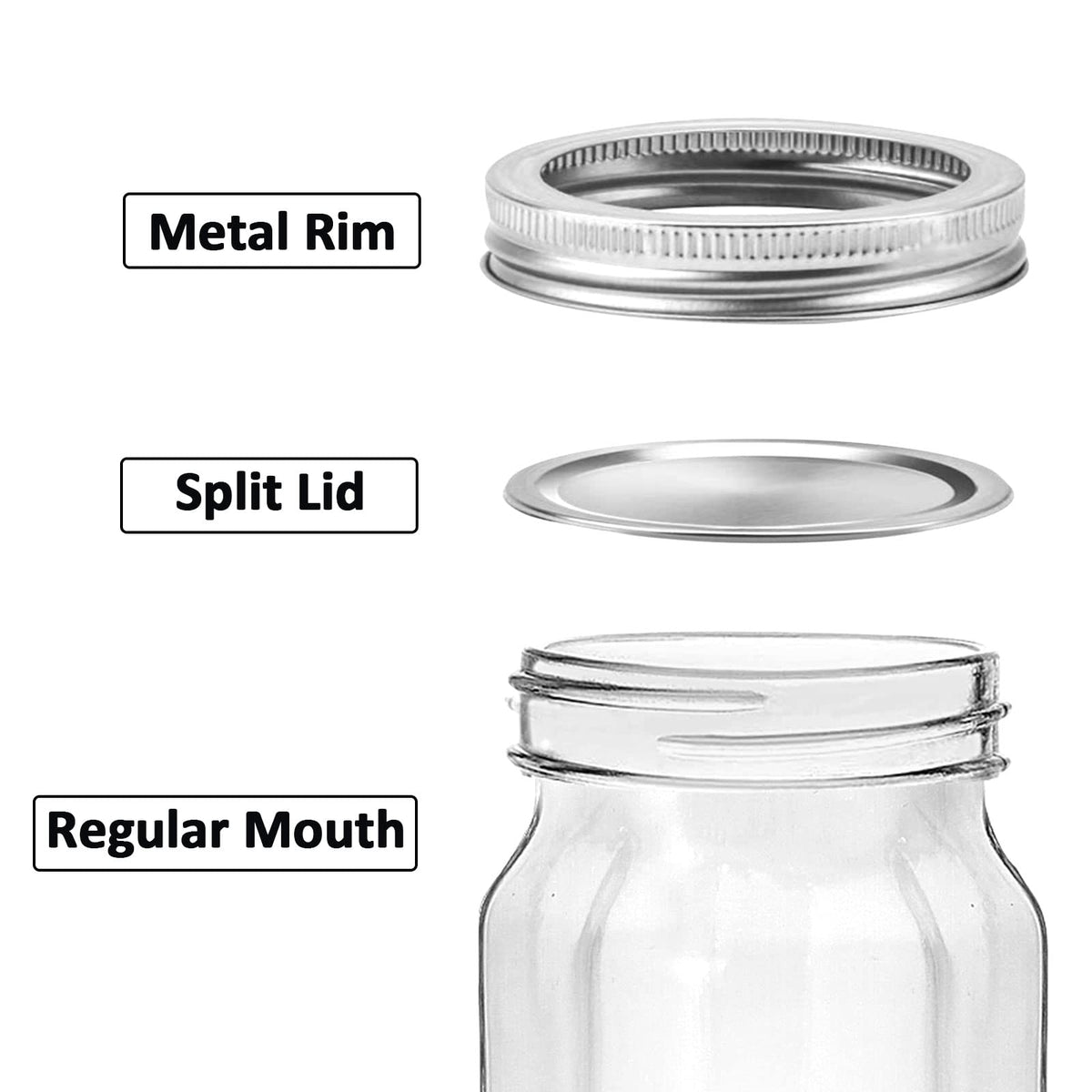 16oz Regular Mouth Mason Jars, 12 Pack with Lids & Bands S278