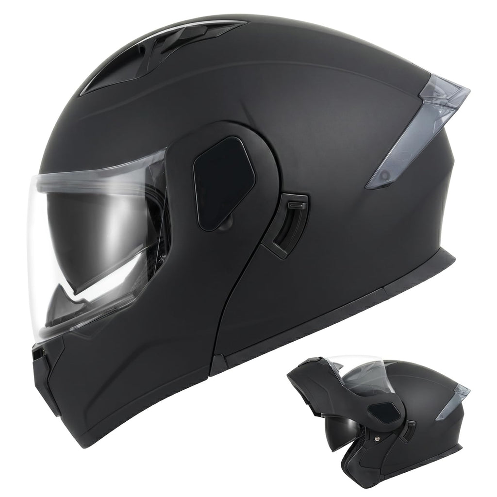 Full Face Flip Up Matte Black Motorcycle Helmet Q6197