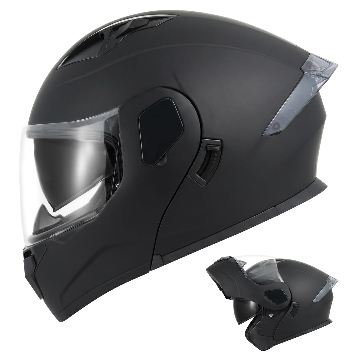 Full Face Flip Up Matte Black Motorcycle Helmet Q6197