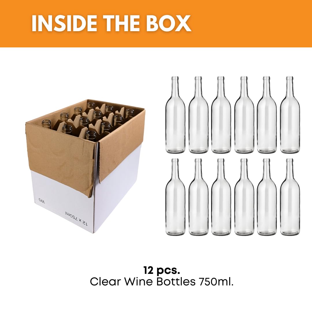 750ml Clear Glass Wine Bottles 12-Bottle Case O1293