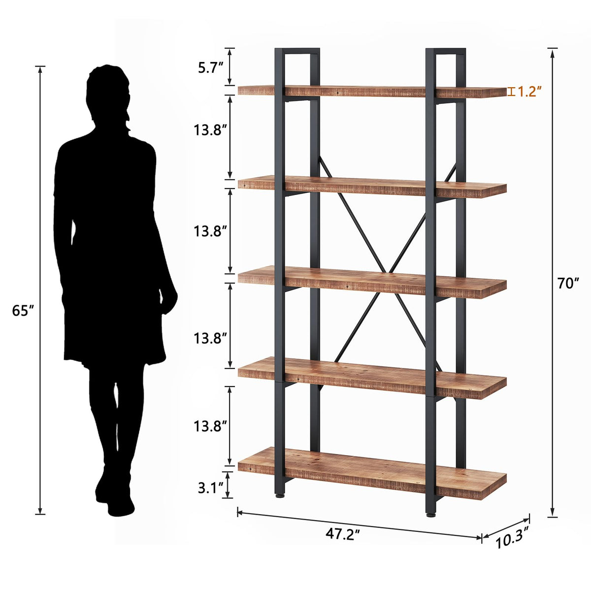 5 Tier Solid Wood Bookshelf P882708