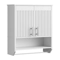 White Fluted Bathroom Wall Cabinet with Towel Rack M431079