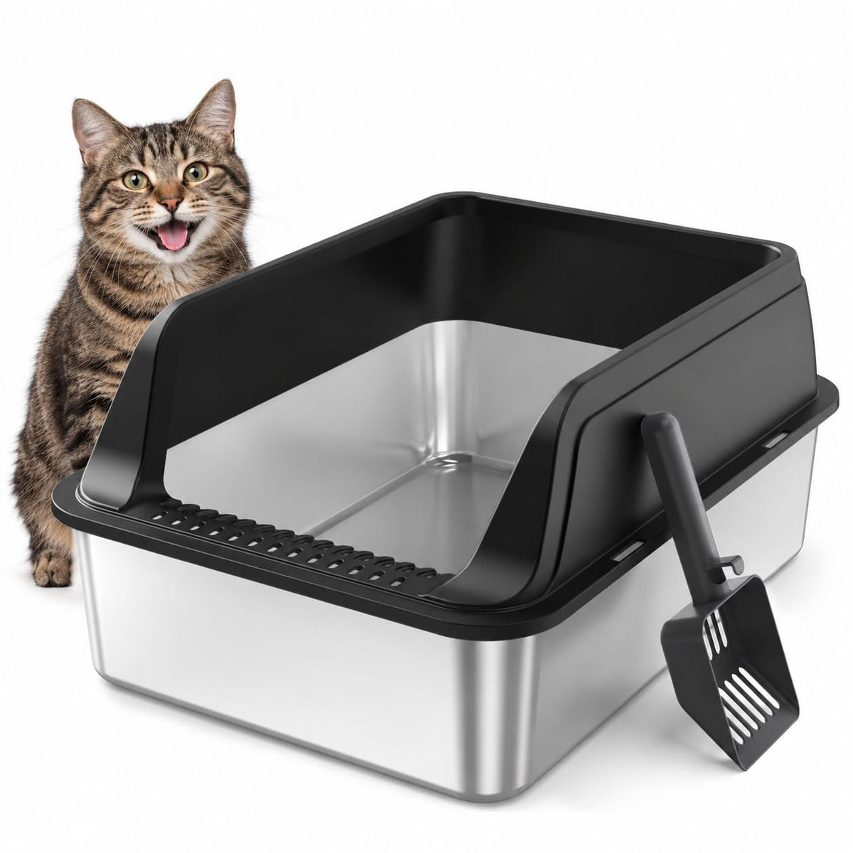 Stainless Steel High Sided Litter Box with Lid K764