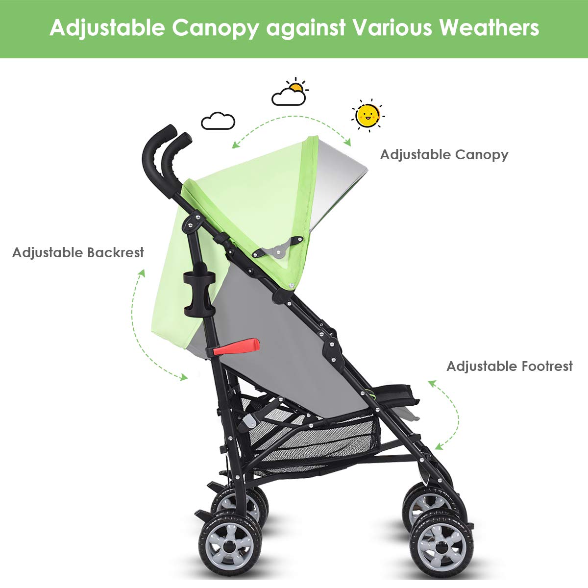 Lightweight Compact Travel Stroller Green E180459