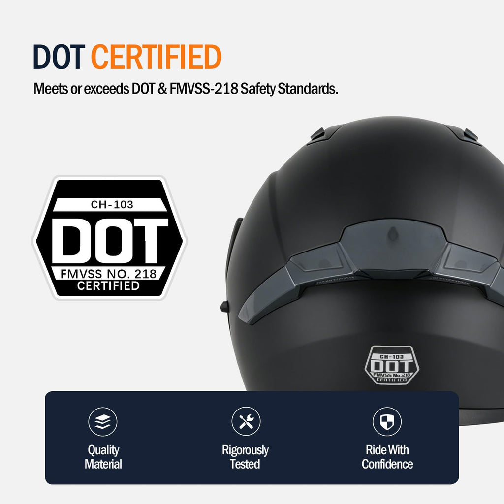 Full Face Flip Up Matte Black Motorcycle Helmet Q6197