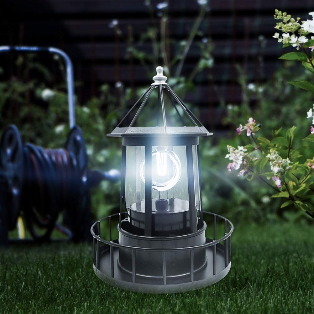 Solar Powered Rotating Lighthouse Light Black M3809