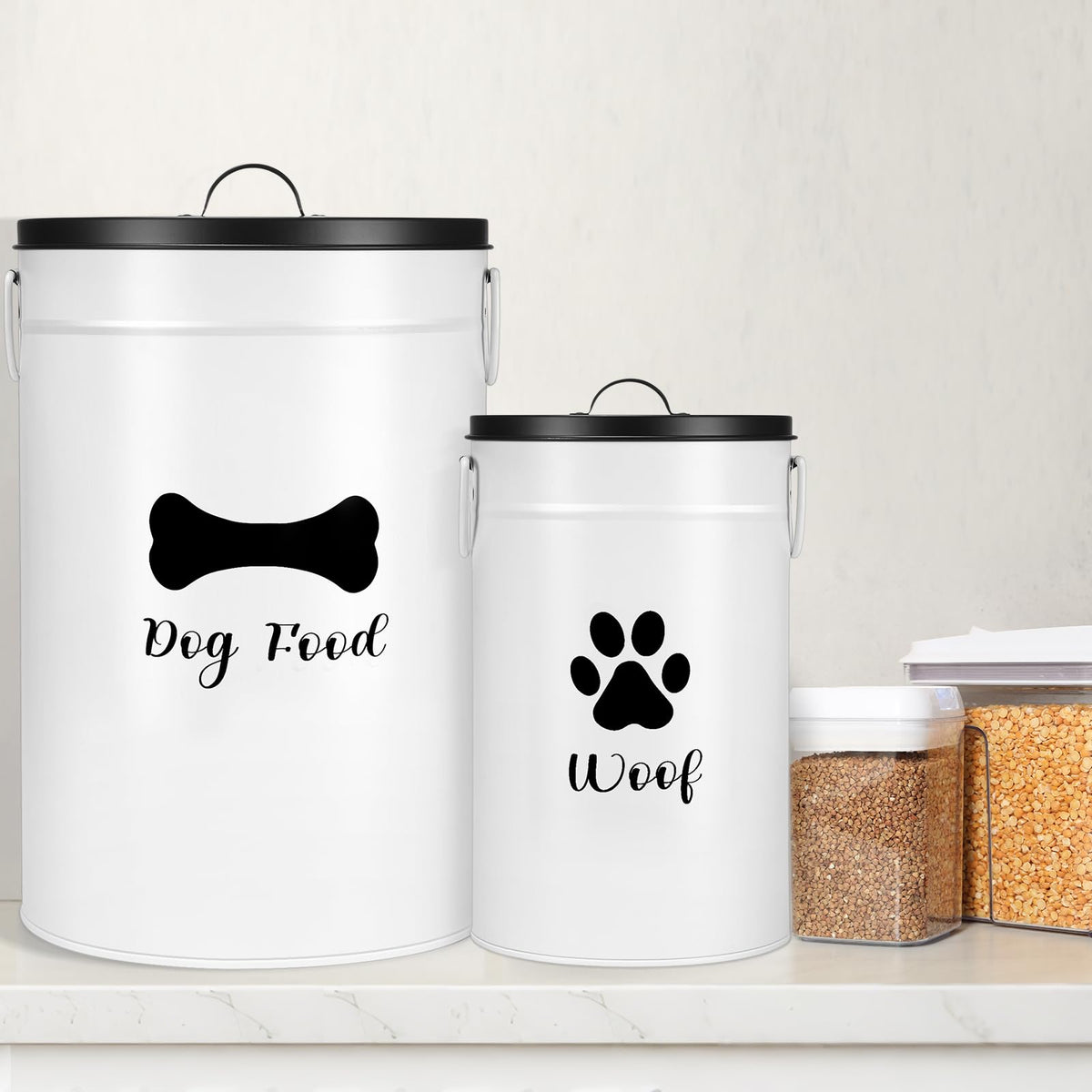 White Metal Dog Food Storage Containers S6113