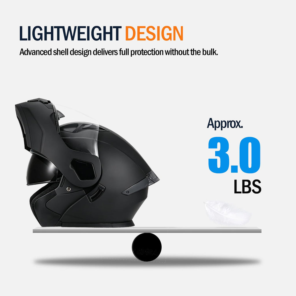Full Face Flip Up Matte Black Motorcycle Helmet Q6197