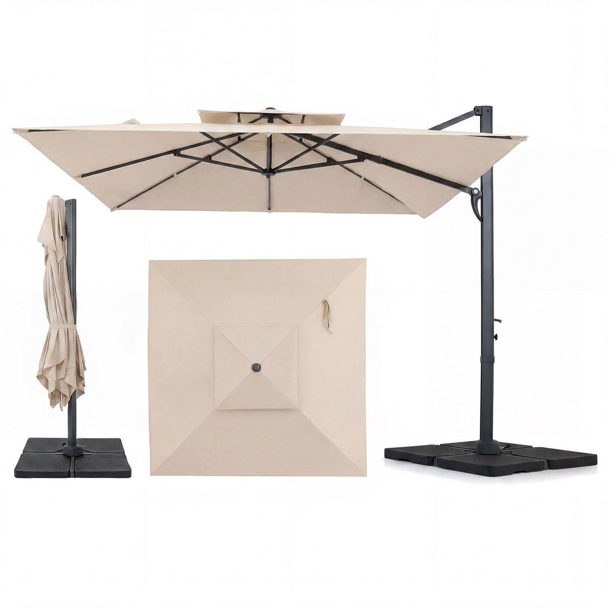 10 FT Square Offset Cantilever Patio Umbrella with 360° Rotation R79802