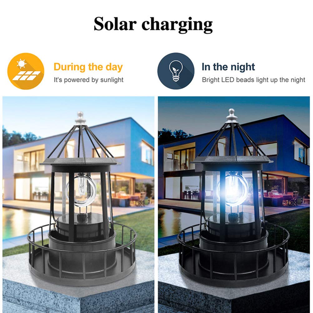 Solar Powered Rotating Lighthouse Light Black M3809