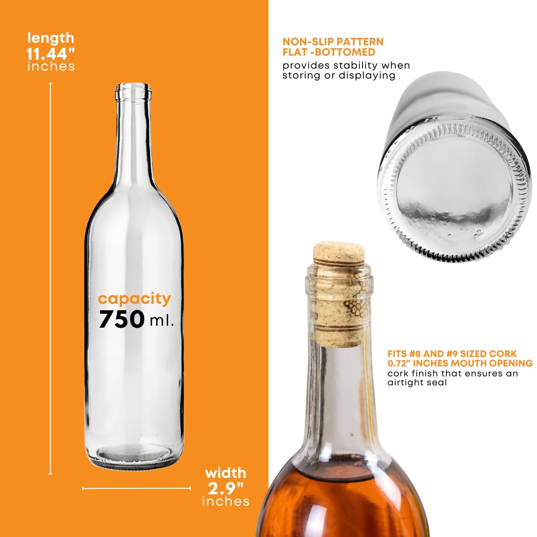 750ml Clear Glass Wine Bottles 12-Bottle Case O1293