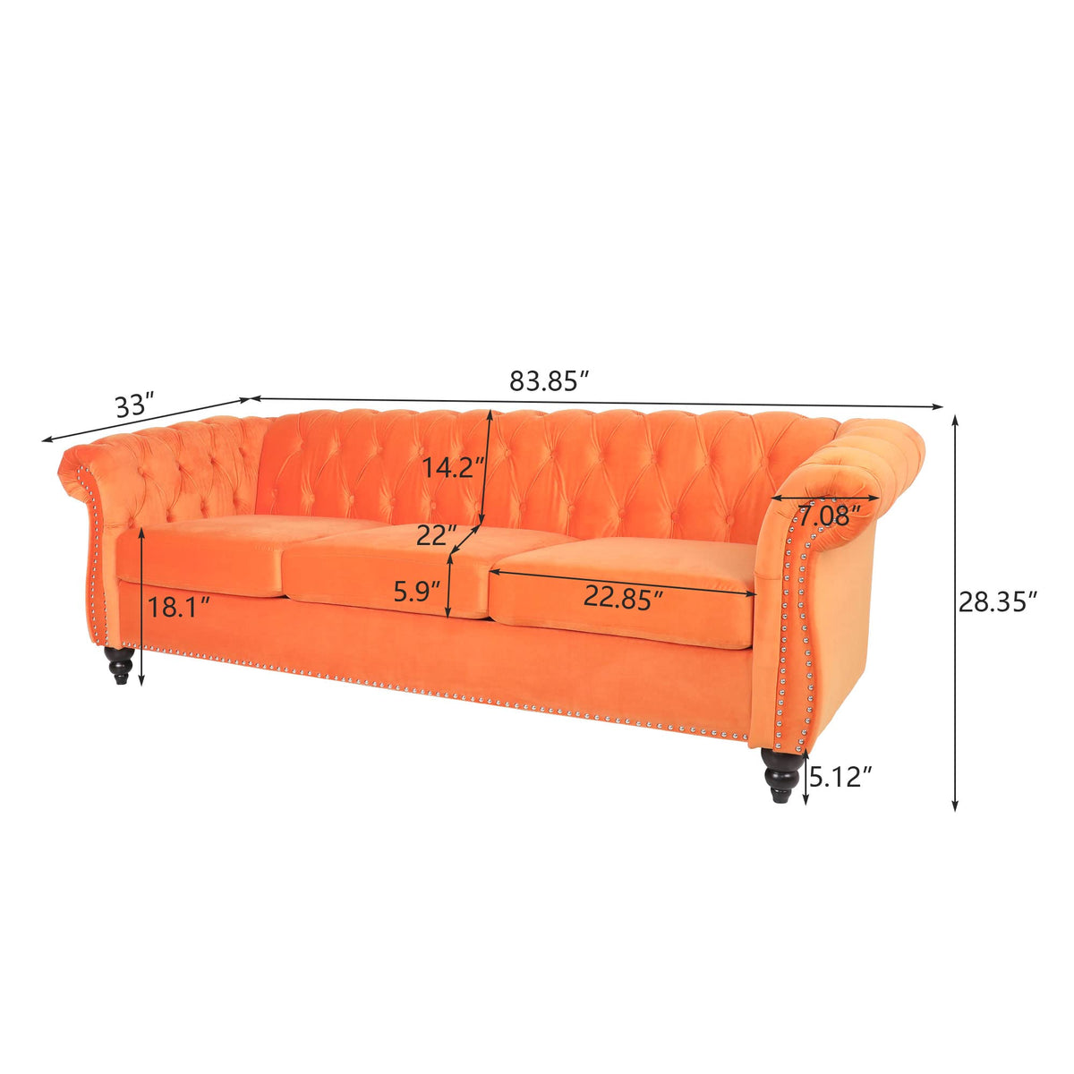 Orange Velvet 3 Seater Sofa D425