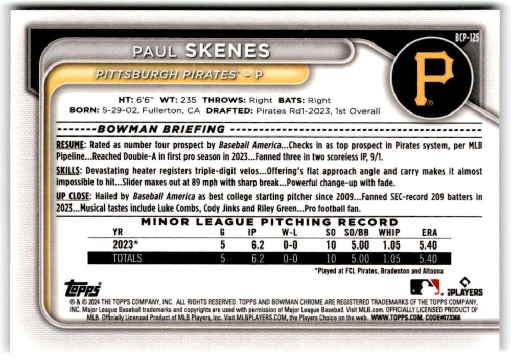 Paul Skenes Baseball Trading Card D282241