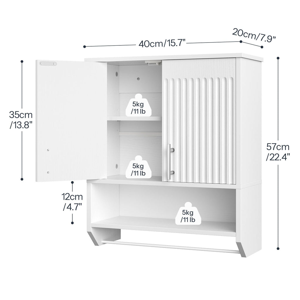 White Fluted Bathroom Wall Cabinet with Towel Rack M431079