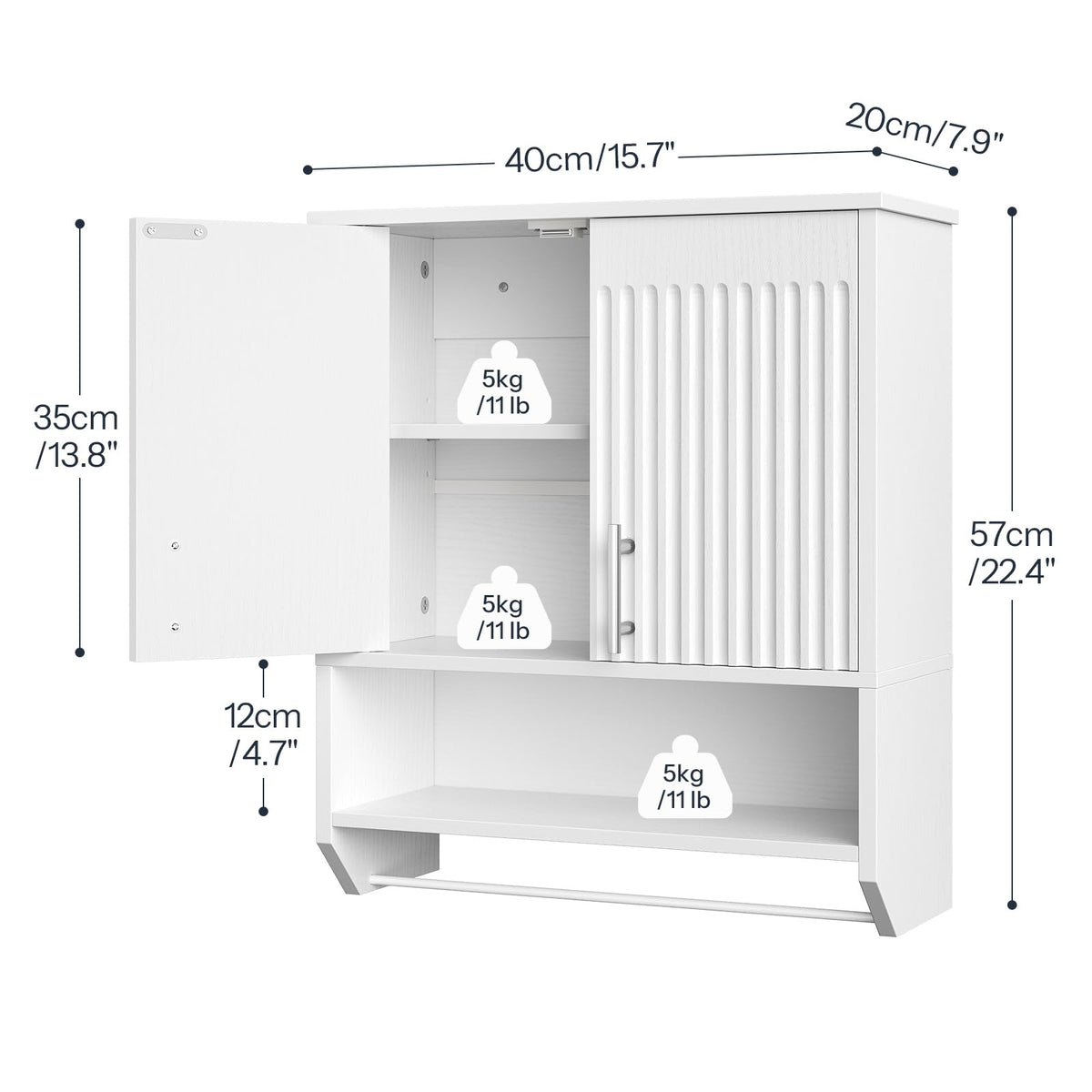 White Fluted Bathroom Wall Cabinet with Towel Rack M431079