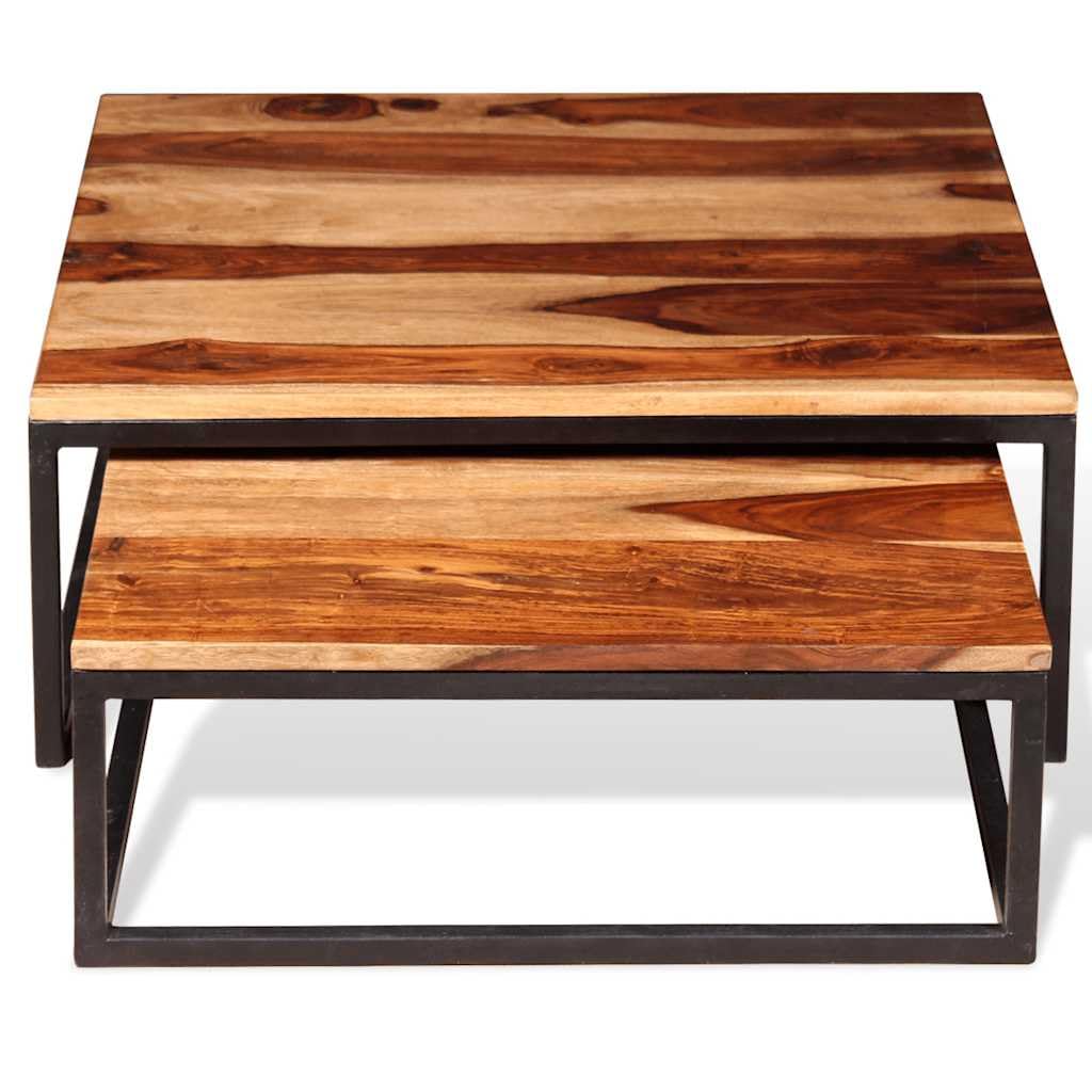 Brown Solid Acacia Wood Nesting Coffee Table Set of 2 M60667