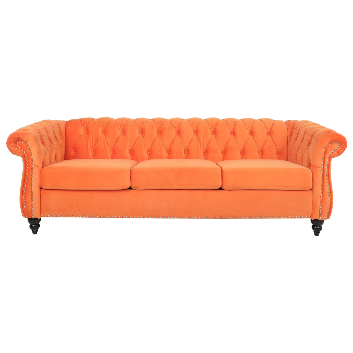 Orange Velvet 3 Seater Sofa D425