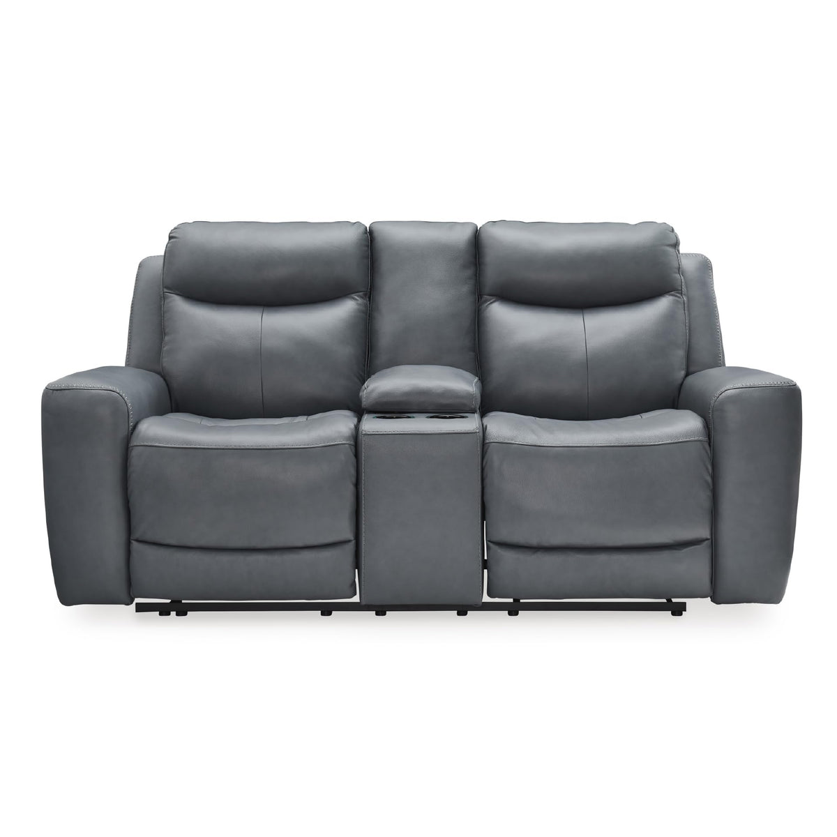 Gray Leather Match Power Reclining Loveseat with Console E48352