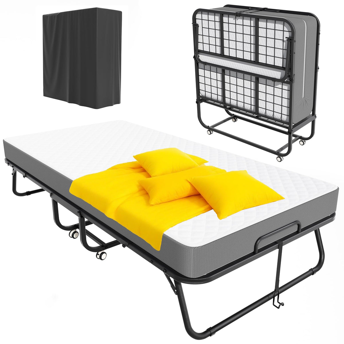 Folding Bed with Mattress, Portable Roll Away Bed, 75" x 31" U82212