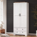 71" White Wooden Armoire Wardrobe Closet with 2 Doors & 2 Drawers C3751