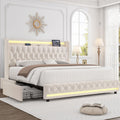 Beige Upholstered Full LED Bed Frame with Storage L387951