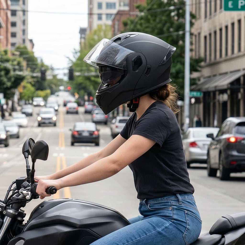 Full Face Flip Up Matte Black Motorcycle Helmet Q6197