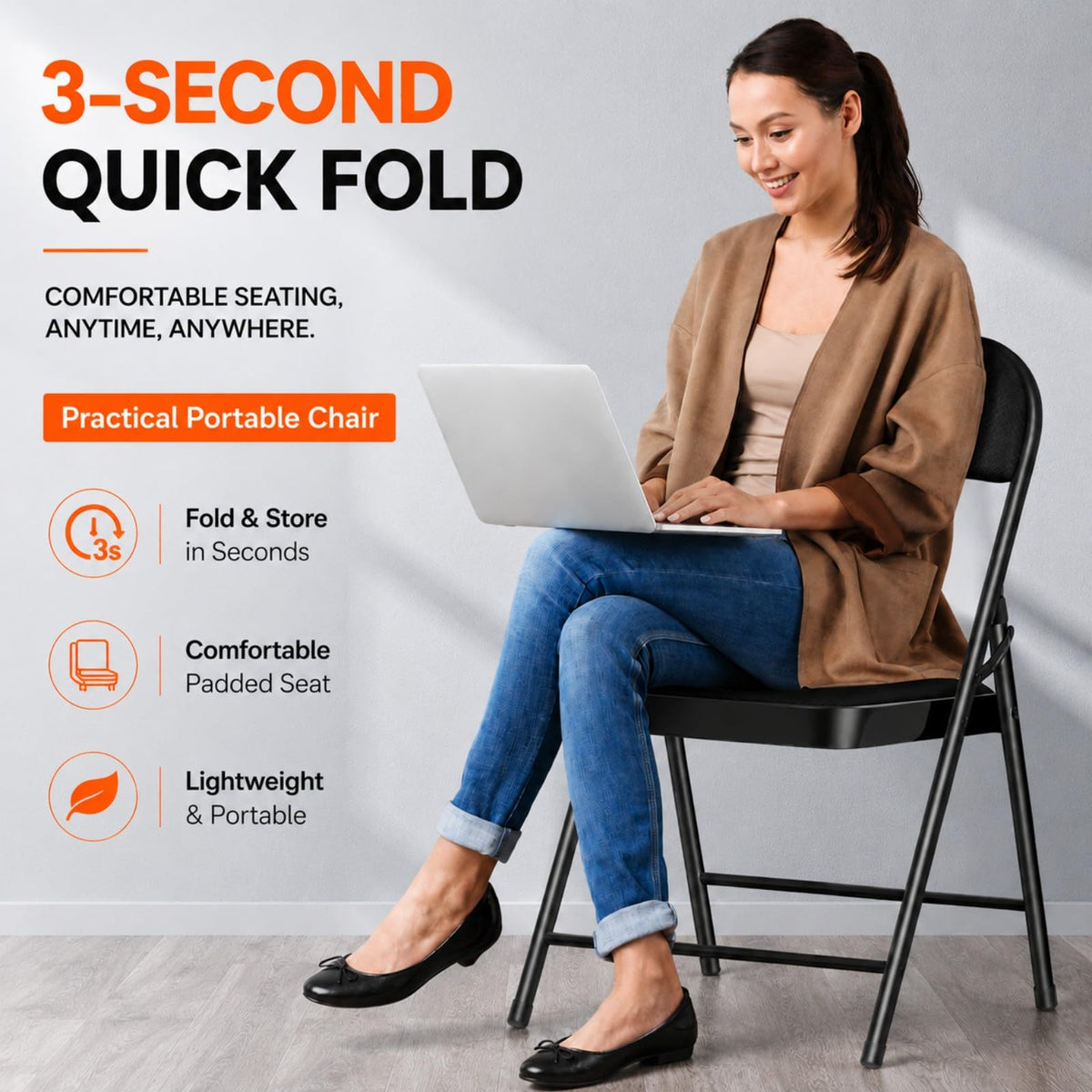 Folding Chairs with Cushion 10 Pack Black E4385