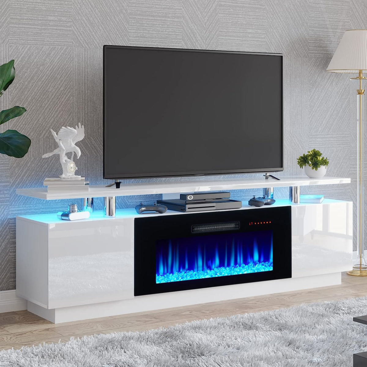 70" High-Gloss TV Stand with 36" Electric Fireplace K74142