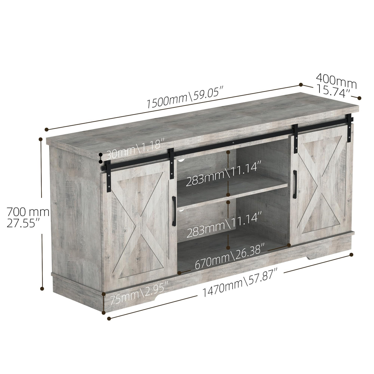 65 Inch TV Stand with Sliding Barn Doors J8129