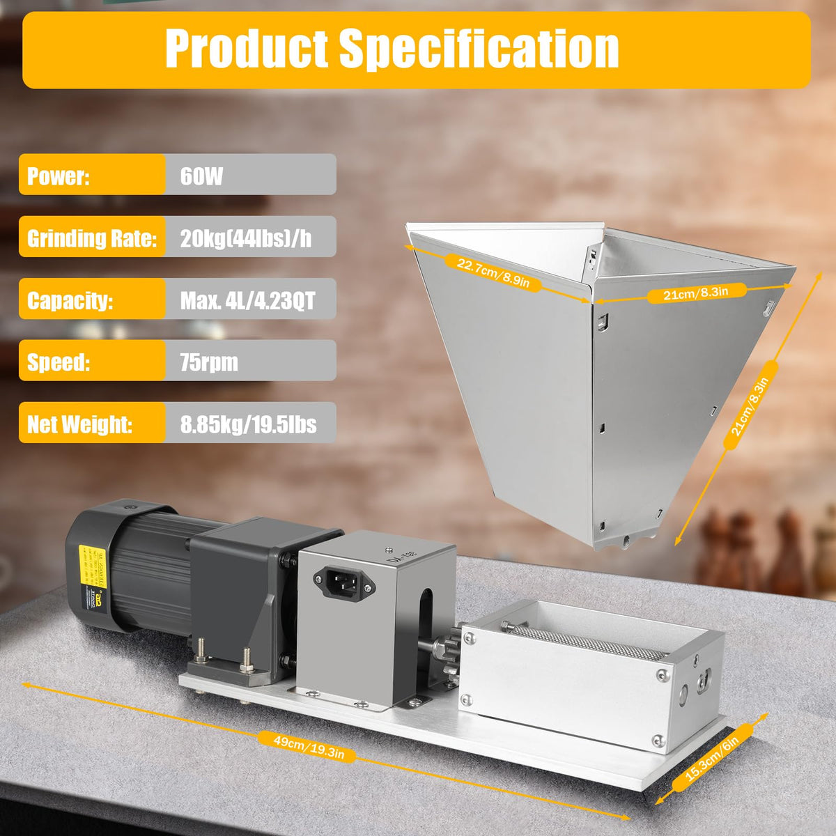 110V 60W Stainless Steel Grain Mill C95816