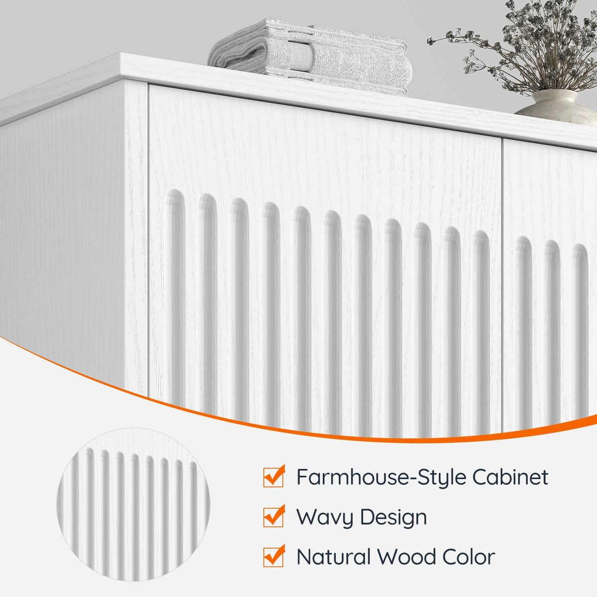 White Fluted Bathroom Wall Cabinet with Towel Rack M431079