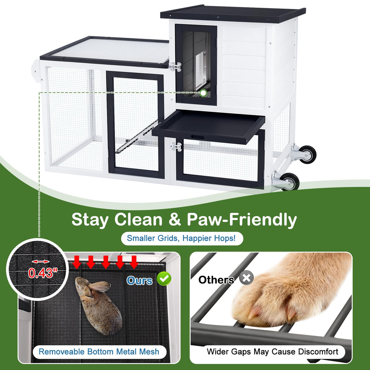 2-Story Rabbit Hutch with Pull-Out Tray & Wheels L67681