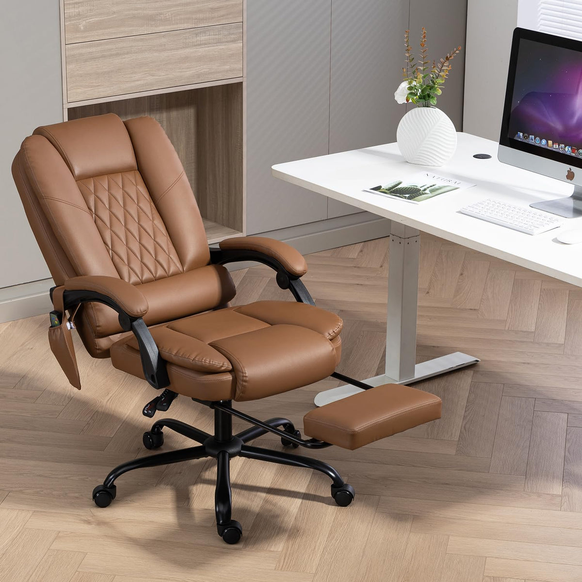 Brown Heated Massage Office Chair with Lumbar Support D678