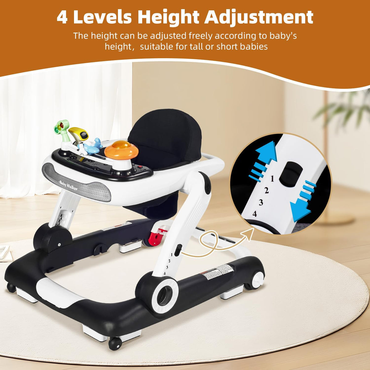 Foldable Adjustable Baby Walker with Wheels and Bouncer M91684