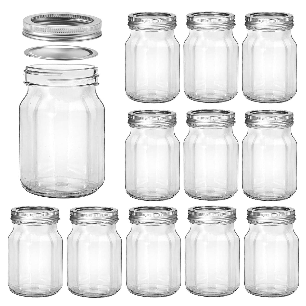 16oz Regular Mouth Mason Jars, 12 Pack with Lids & Bands S278